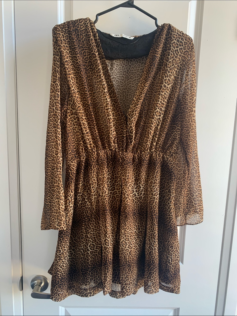 Zara Brown and Black Leopard Print Long Sleeve Dress w/floppy bow